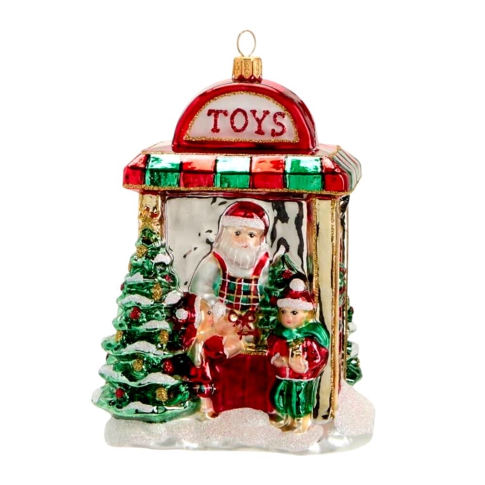 Neiman Marcus Santa in the Toy Shop Glass Christmas Ornament Made in Poland New